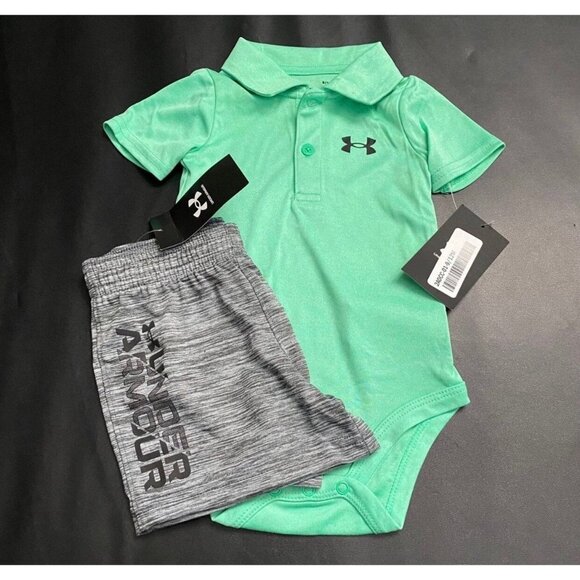 NWT Under Armour Polo Style One Piece & Shorts set baby boys size 6/12M